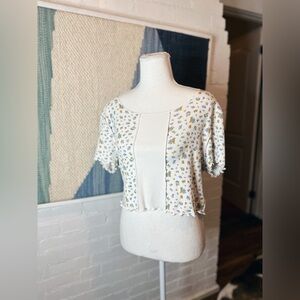 Aeropostale Seriously Soft Floral Ribbed Lettuce Edge Shirt